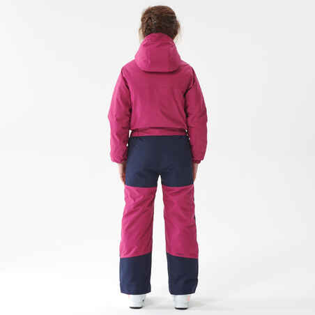 KIDS’ WARM AND WATERPROOF SKI SUIT - 100 - PINK AND NAVY BLUE 