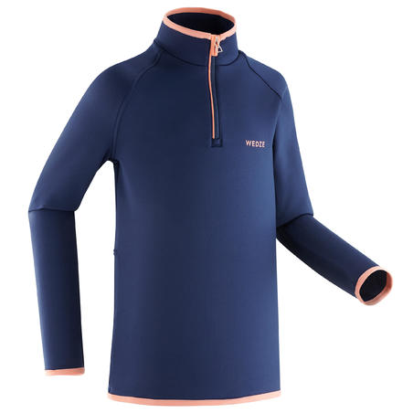 KIDS' WARM LONG-SLEEVED RUNNING JERSEY 1/2 ZIP - KIPRUN WARM -NAVY BLUE -  Decathlon