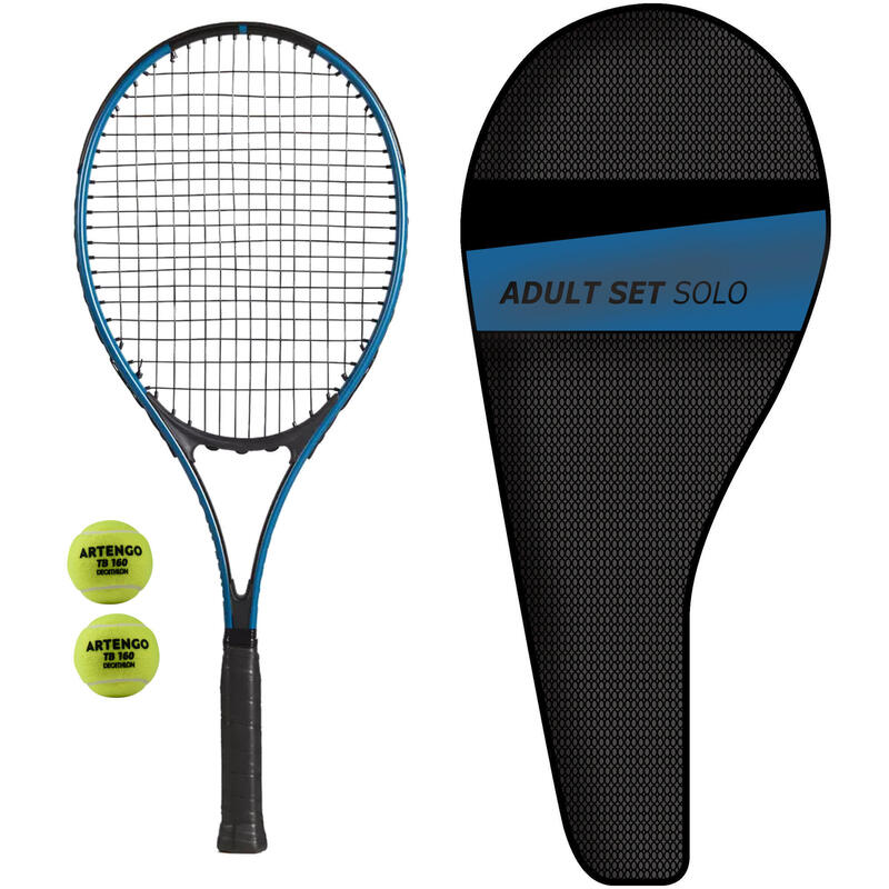 Tennisset voor volwassenen Solo 1 racket 2 ballen 1 hoes
