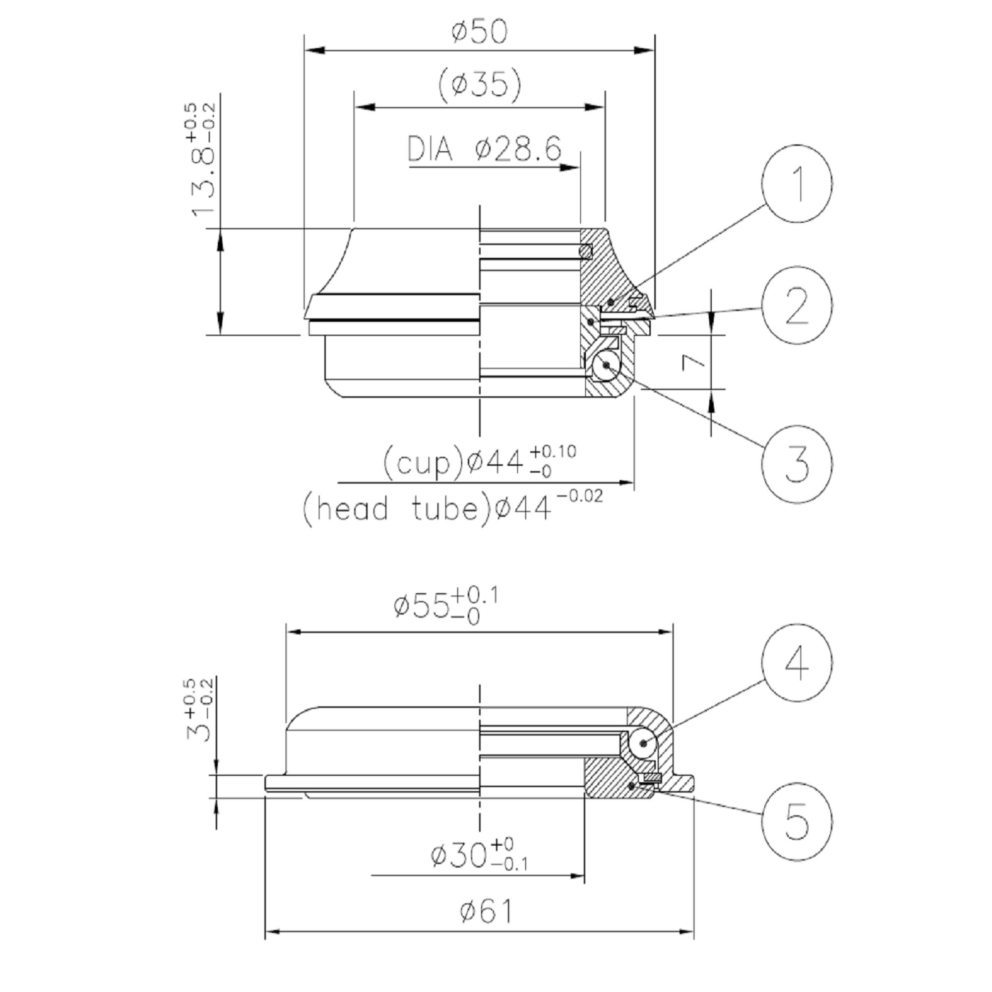 Steuersatz semi-integriert 1.5"-1''1/8 konischer Schaft ZS44/28.6 ZS55/40 2/2