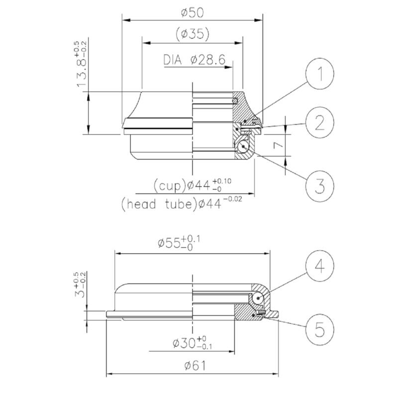 Direcție semi-integrată 1.5" -1"1/8 pivot conic ZS44/28.6 ZS55/40 Negru