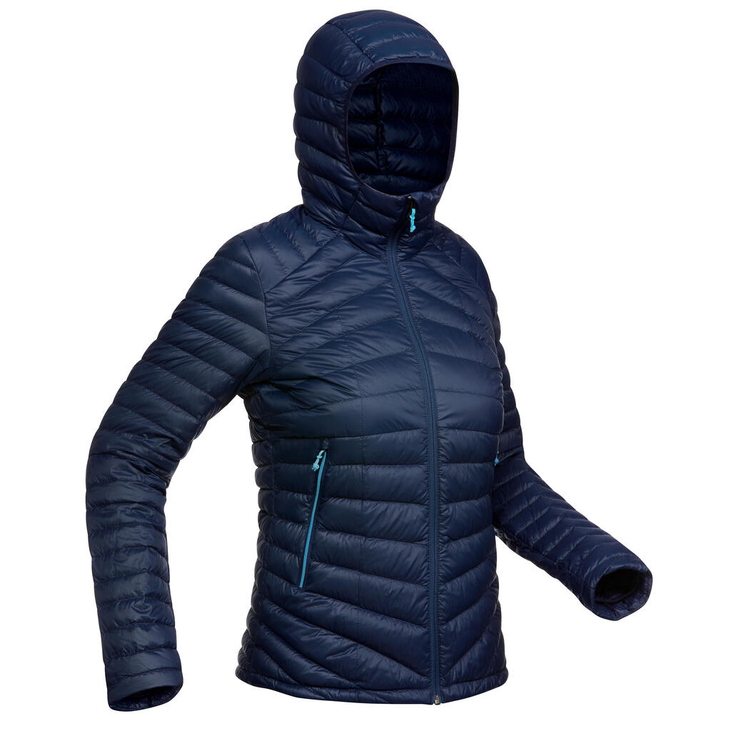 Chamarra en trekking acolchada con capucha de plumón para mujer MT100 -5 °C