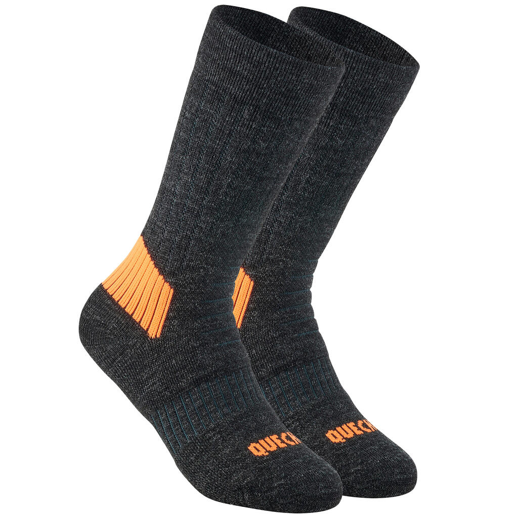 Detské turistické hrejivé ponožky SH100 Warm vysoké 2 páry
