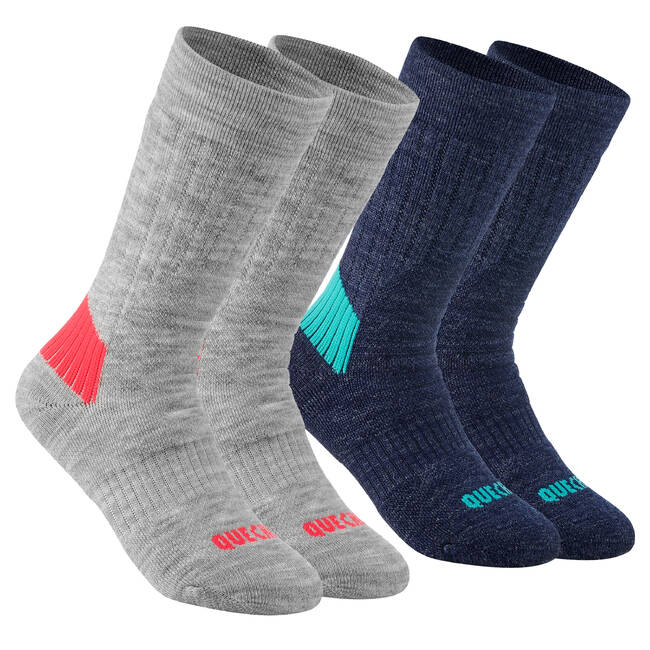 Kids' Warm Hiking Socks SH100 Mid 2 Pairs