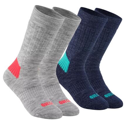 Chaussettes chaudes de randonnée - SH100 WARM MID - enfant X2 paires