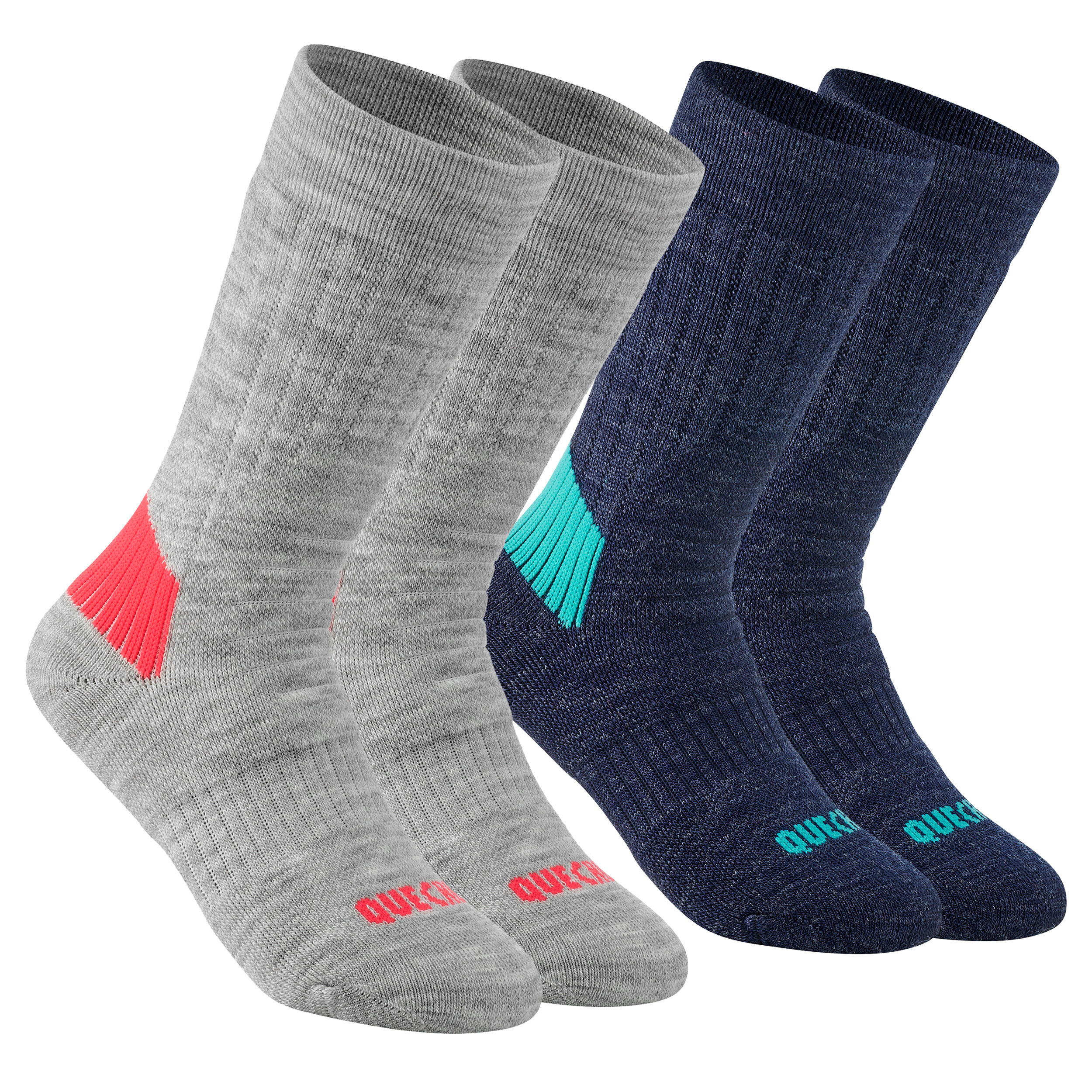 QUECHUA Children's warm hiking socks - SH100 WARM MID - x2 pairs