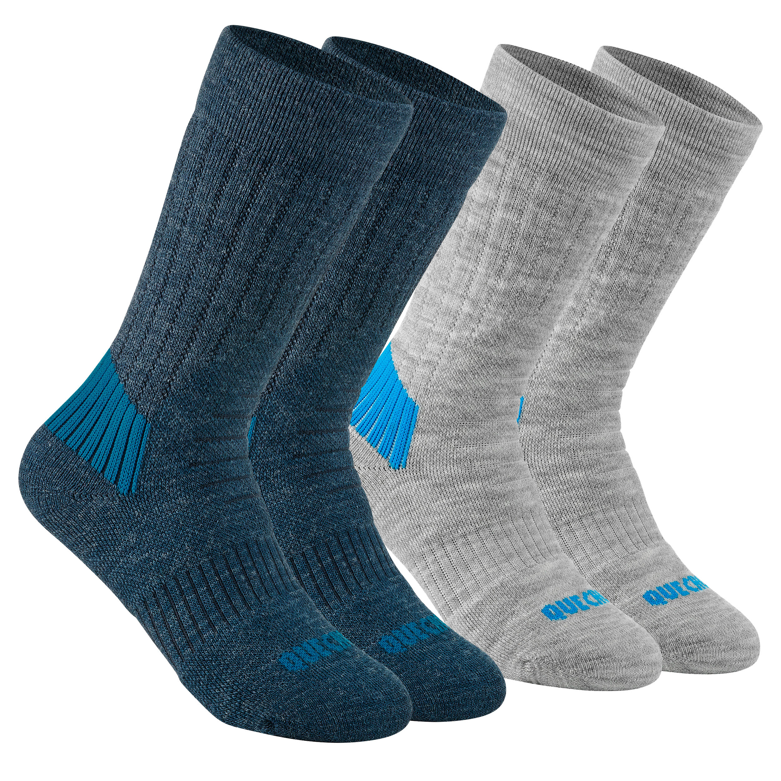 QUECHUA Child's Warm Walking Socks - 2 Pack - Blue/Grey