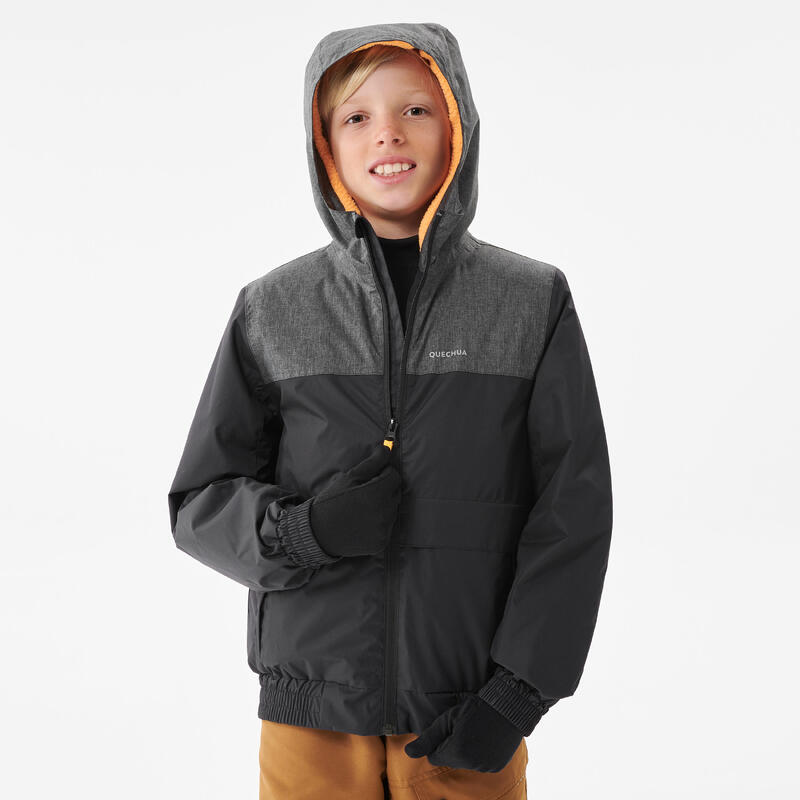 Gyerek kabát téli túrázáshoz SH100 X-Warm, vízhatlan, 7-15 éveseknek, -3,5 °C-ig, fekete