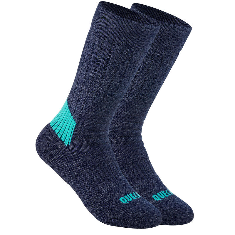 Wandersocken Kinder warm halbhoch - SH100 2er-Pack grau/blau