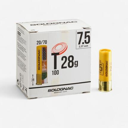 CARTOUCHE BALL TRAP T100 28g CALIBRE 20/70 PLOMB N°7,5 X25