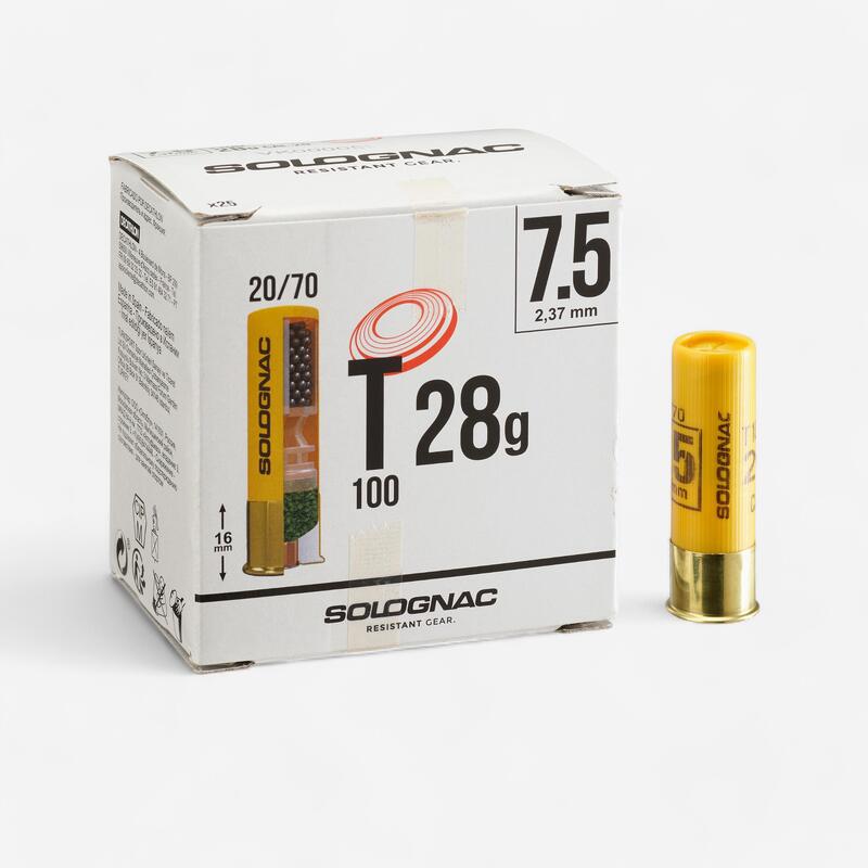 CARTUCHO TIRO AL PLATO T100, 28 g, CALIBRE 20/70, PLOMO N.º7,5 X25