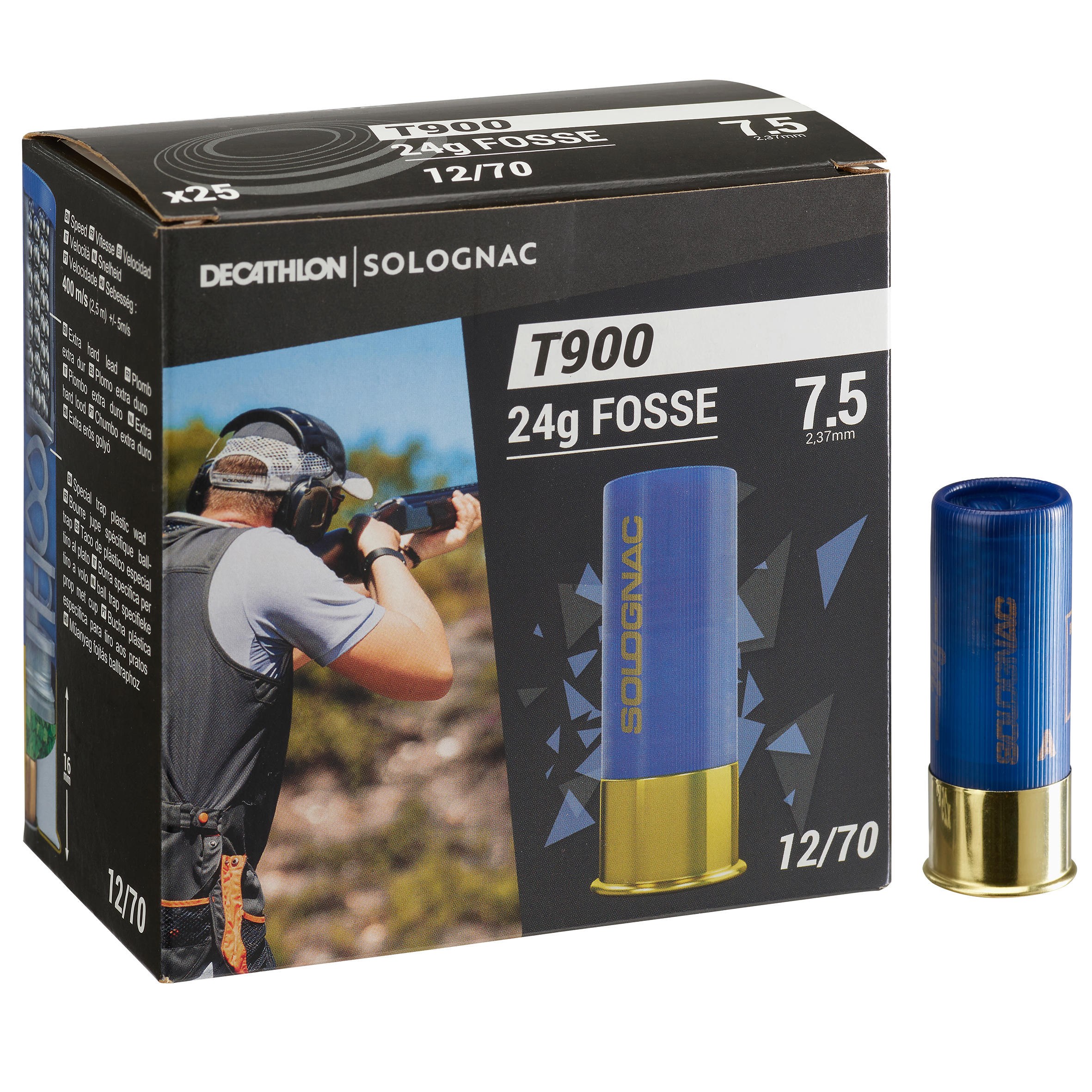 SOLOGNAC Cartucho Tiro Al Plato T900 24 G Foso Calibre 12/70 Perd. N.° 7,5 X25 Solognac