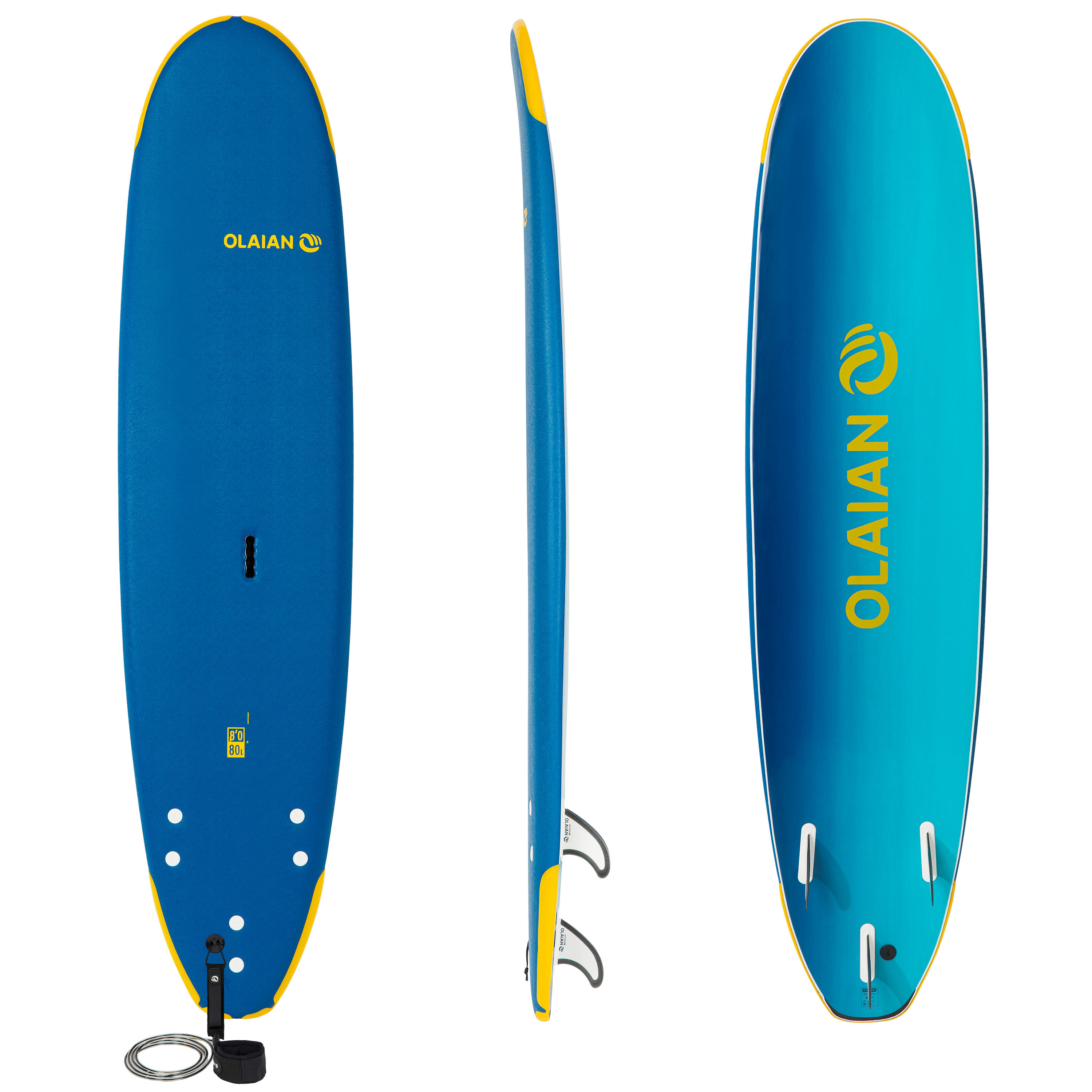 Placă Surf Spumă 8′ 500 School+ leash și 3 înotătoare Adulți decathlon.ro imagine noua