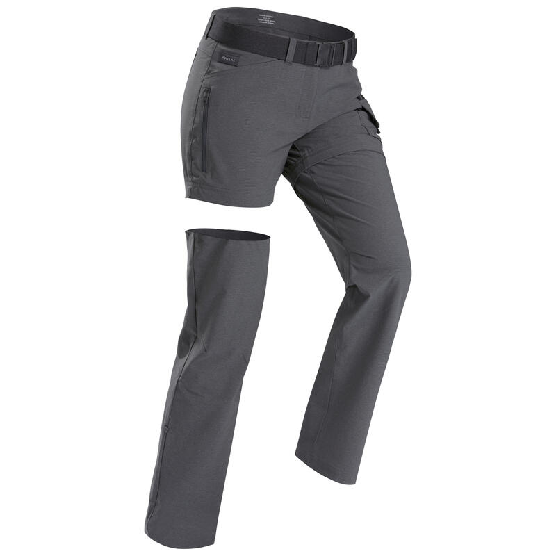 Pantalon modulable de trek voyage - TRAVEL 500 gris femme