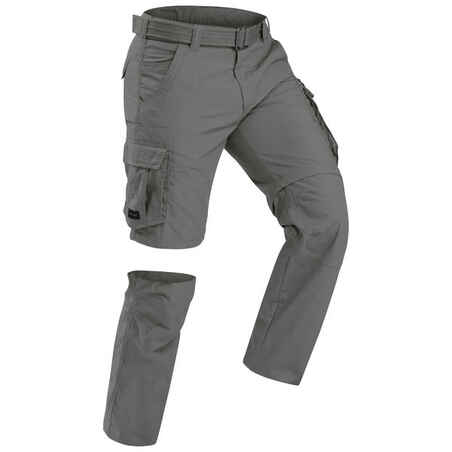 Pantalón desmontable montaña y trekking cargo Hombre Travel 100 caqui