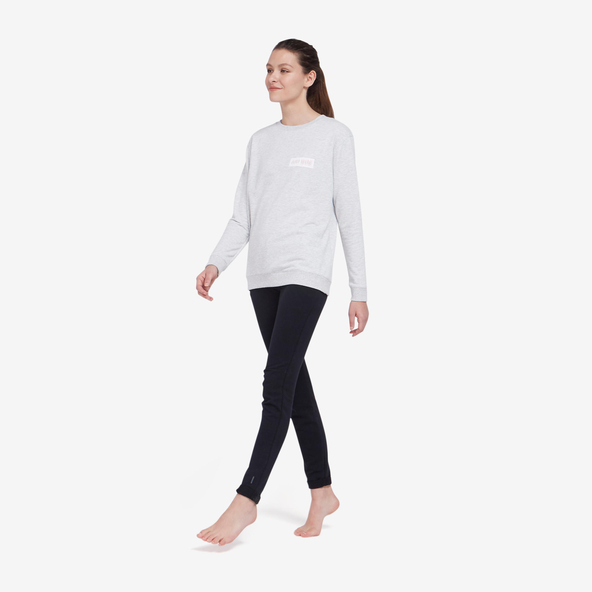 Women's Fitness Sweatshirt 100 - Light Grey with Print 3/6