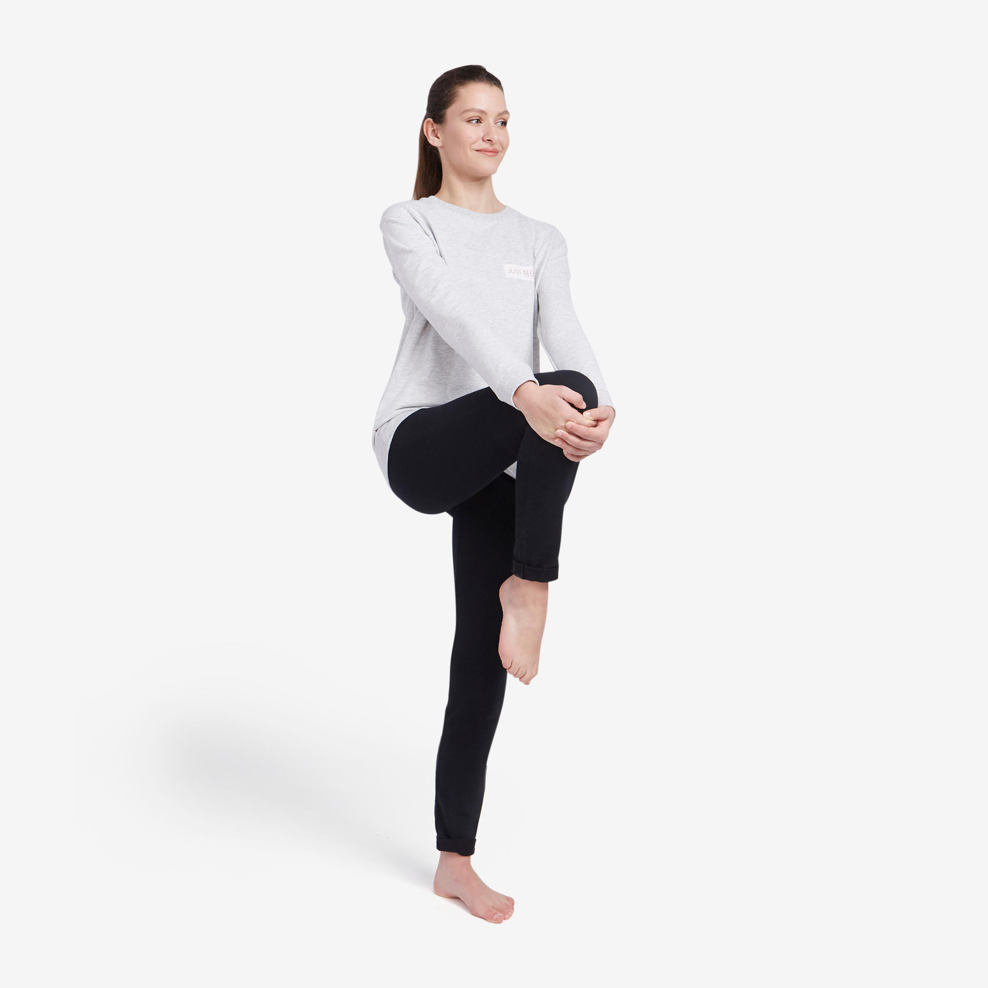 Women's Fitness Sweatshirt 100 - Light Grey with Print 2/6