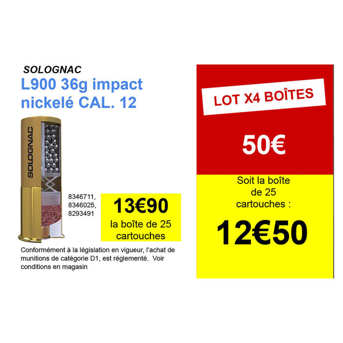 CARTOUCHE L900 36g IMPACT CALIBRE 12/70 PLOMB NICKELE N°4 ...