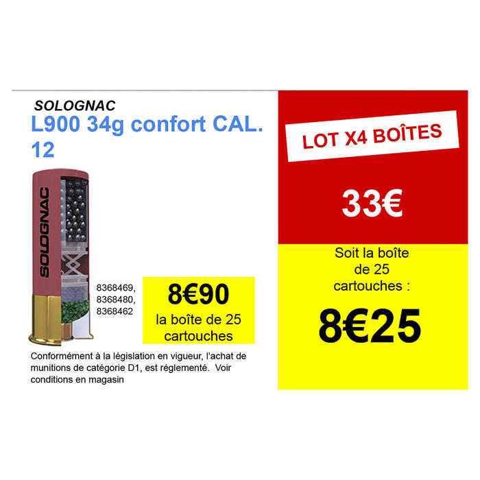 Calibre 12 CARTOUCHE L900 34g CONFORT CALIBRE 12/70 PLOMB ...