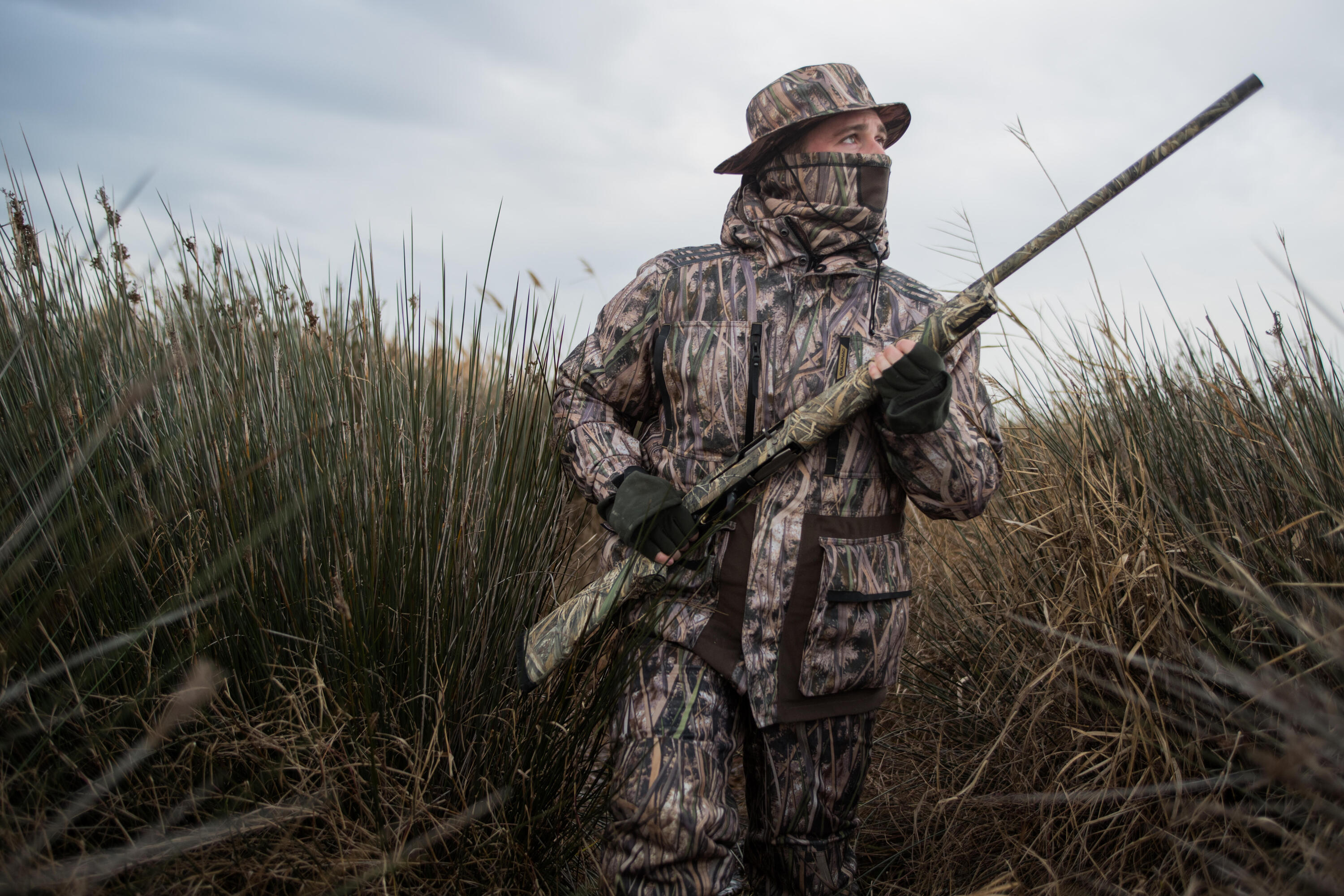 Veste chasse chaude et imperméable 500 camouflage marais 22/25