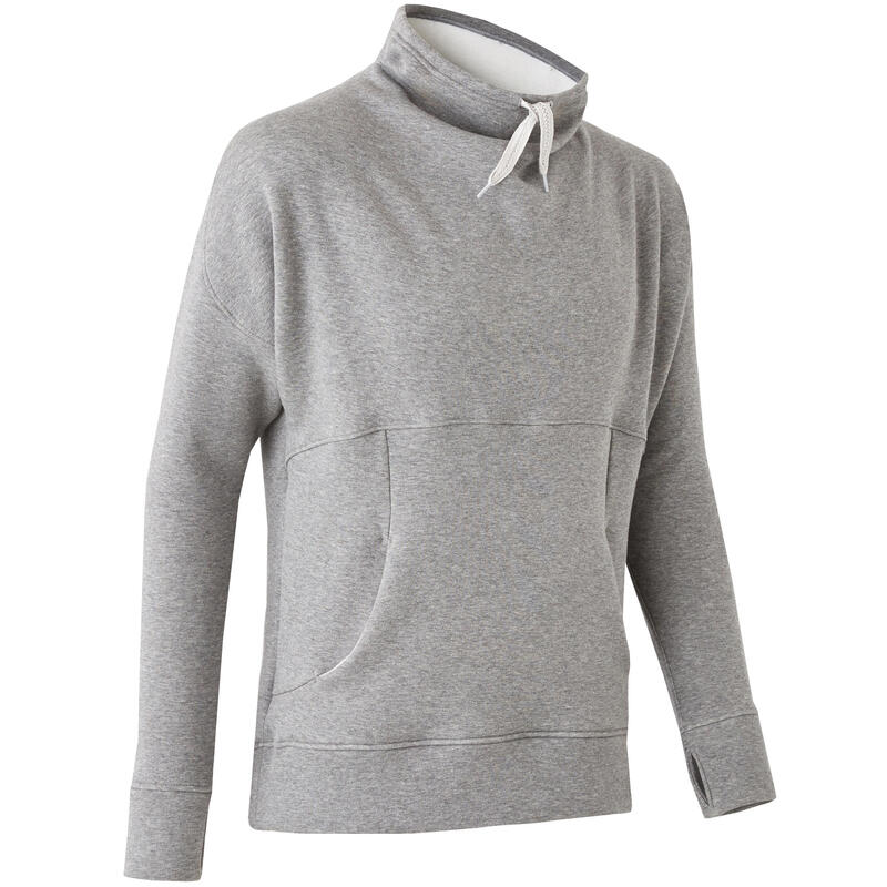 Yogasweater voor dames voor de relaxatie molton met teddy voering grijs/ecru