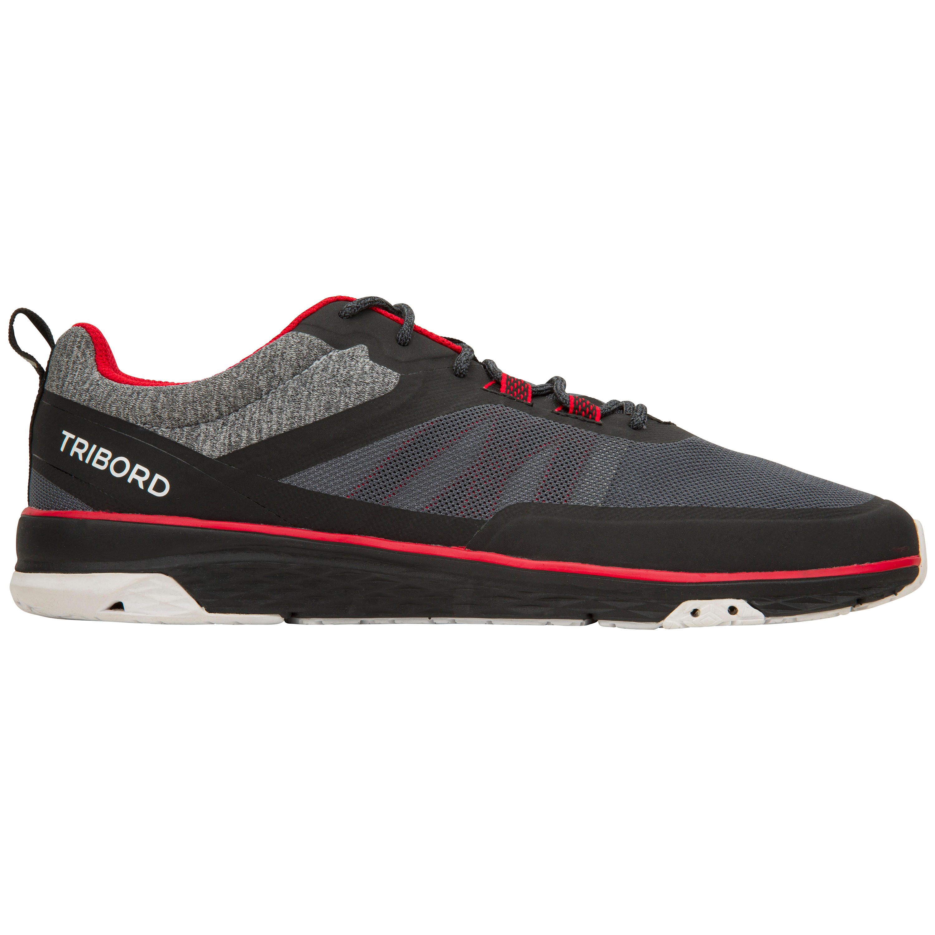 Chaussures bateau basket de voile race homme noir rouge 4/11