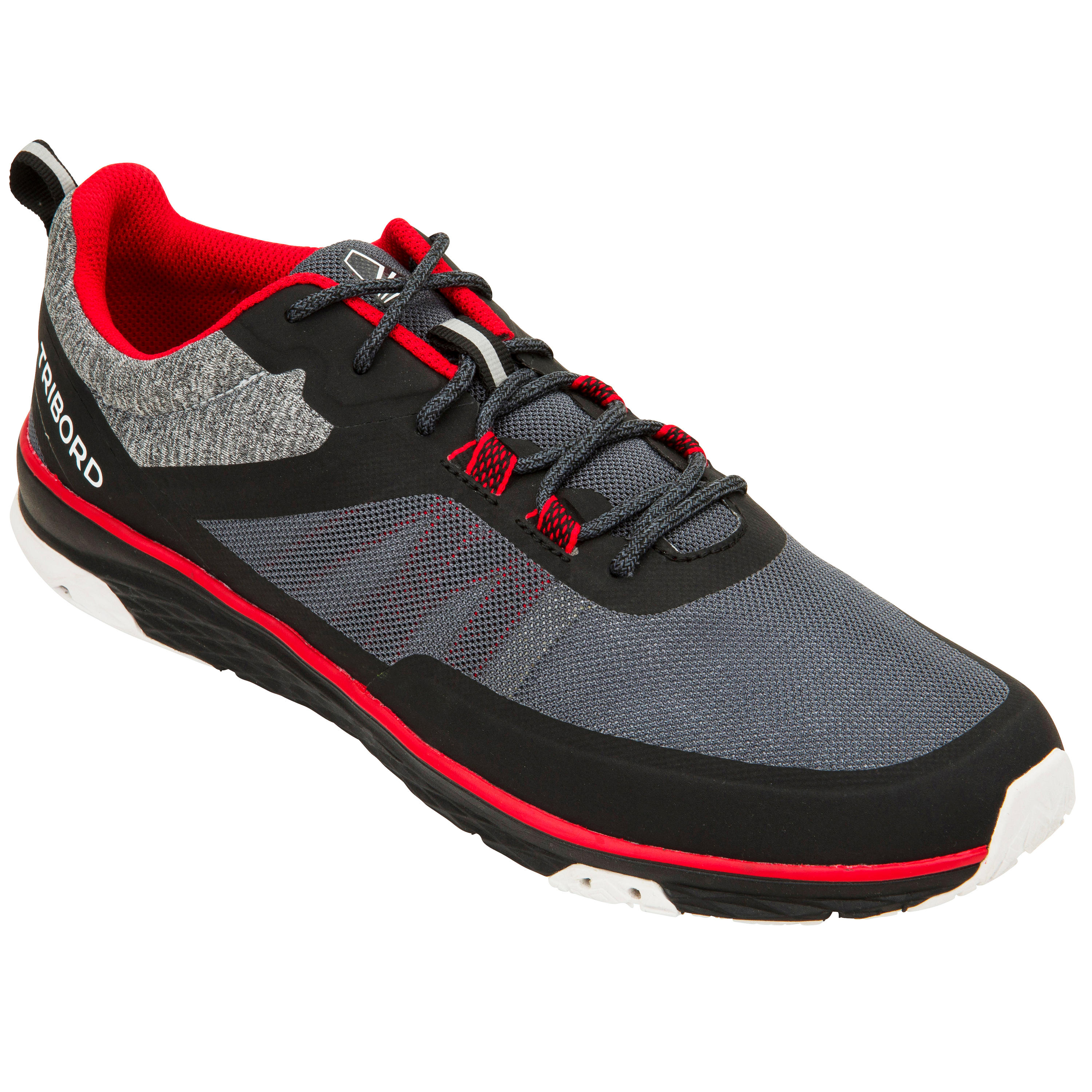 Chaussures bateau basket de voile race homme noir rouge 2/11