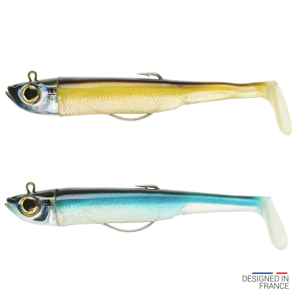 COMBO leurres souples shad texan ANCHO 120 18gr Tête rouge/Jaune pêche en mer
