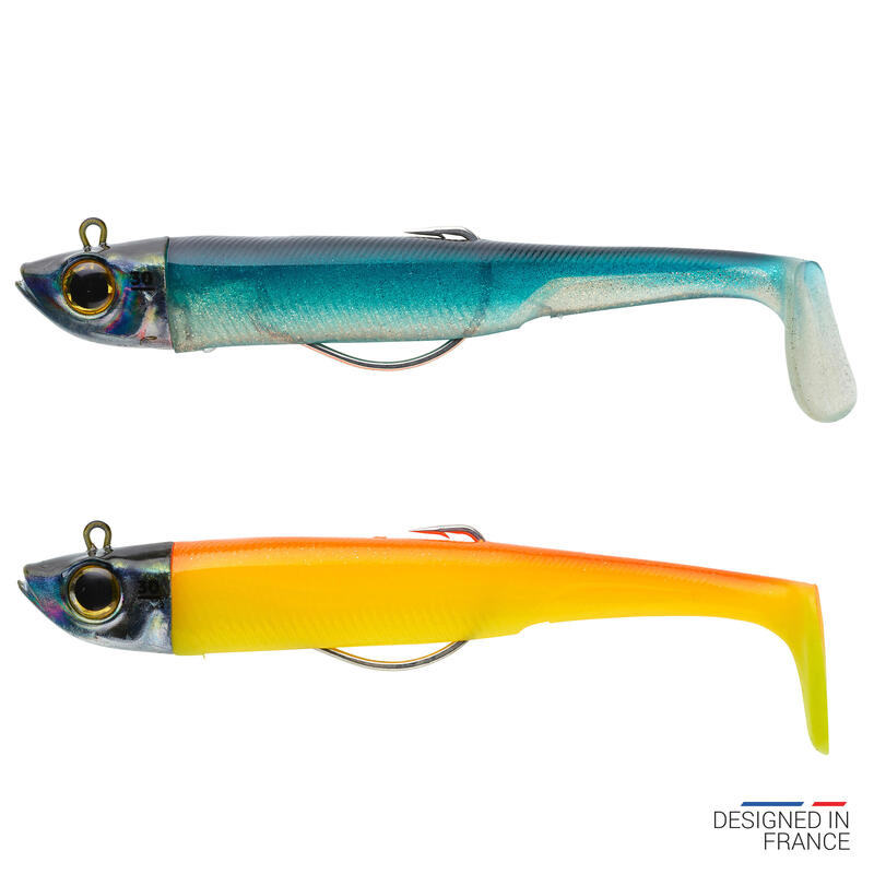 Sea fishing supple lures Texas anchovy shad COMBO ANCHO 120 30 g - blue/orange