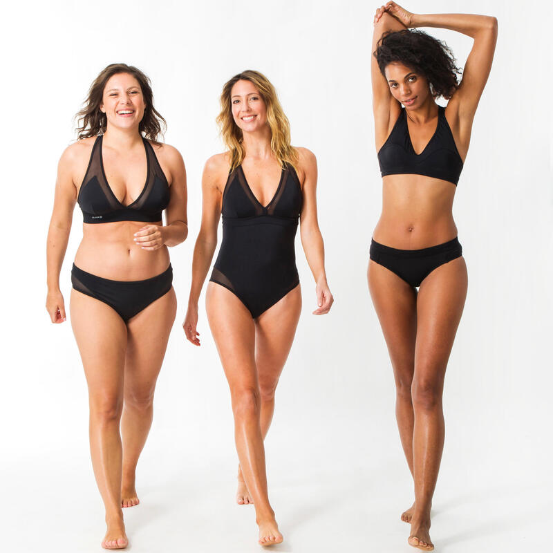 Bikini-Hose Damen Savana Surfen Mesh-Einsätze Kordelzug schwarz