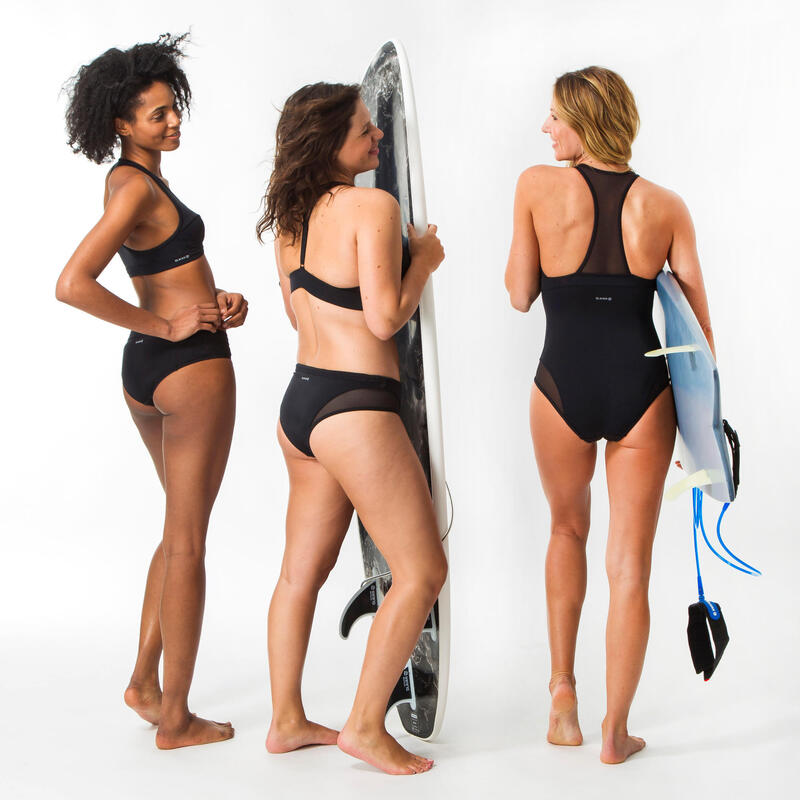 Bikini-Hose Damen Savana Surfen Mesh-Einsätze Kordelzug schwarz