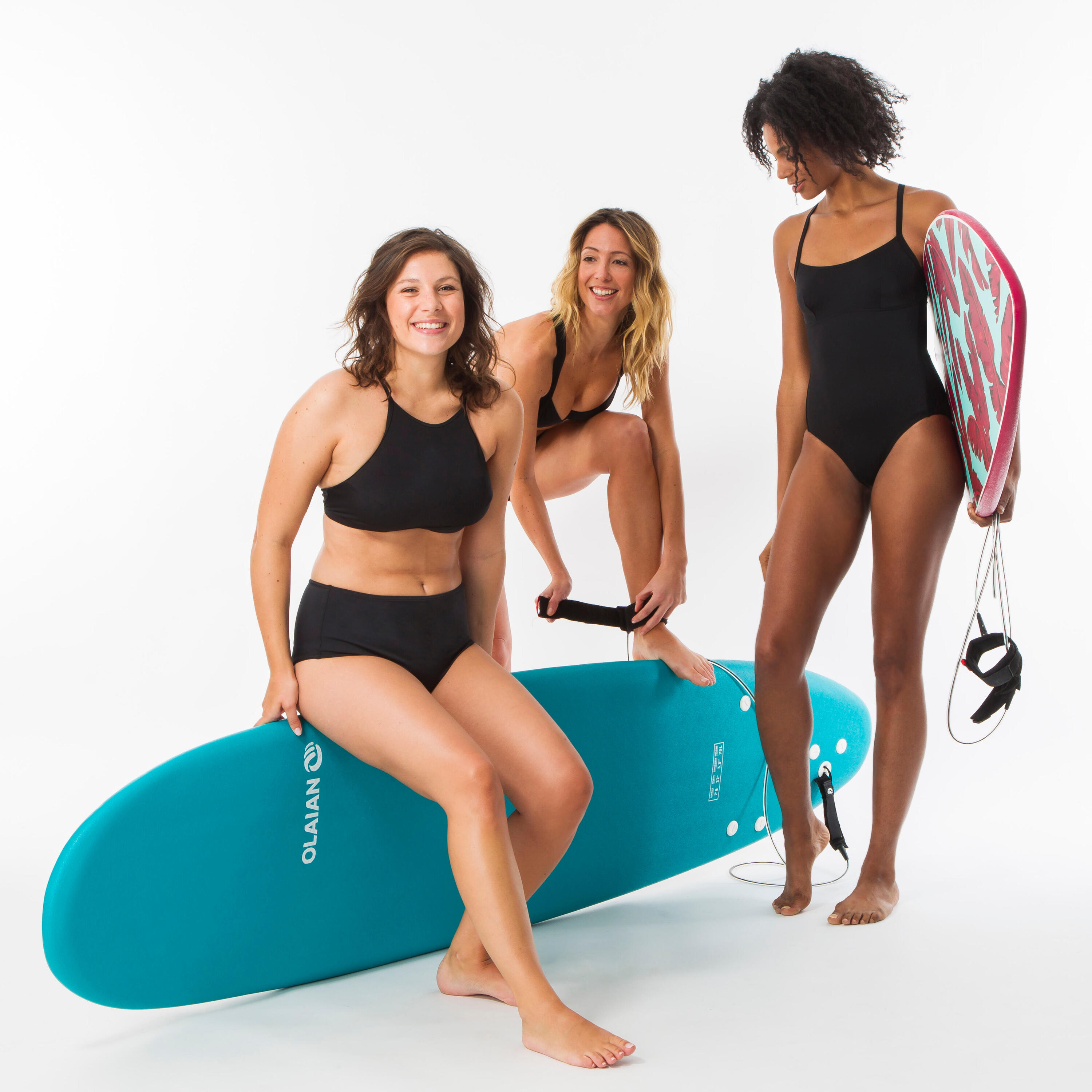Bas de maillot de bain de surf femme taille haute ROMI NOIRE 12/13