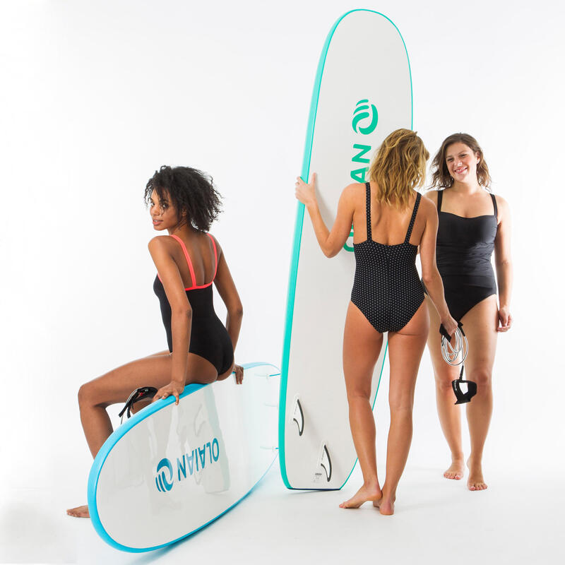 Bañador Mujer surf escote V negro lunares