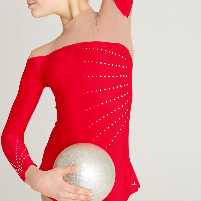 Gymnastický dres s dlouhým rukávem se sukýnkou červený