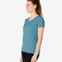 Tricou Regular 500 bumbac extensibil Fitness turcoaz damă Imbracaminte - Tricou Regular 500 damă NYAMBA - Imbracaminte
