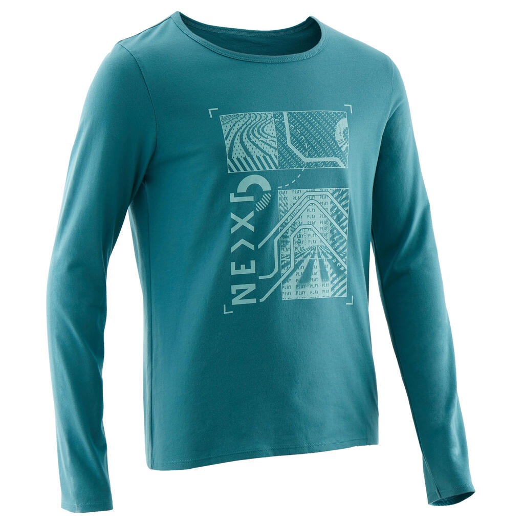 Μακρυμάνικο t-shirt αγοριών Gym 100 - Τιρκουάζ στάμπα