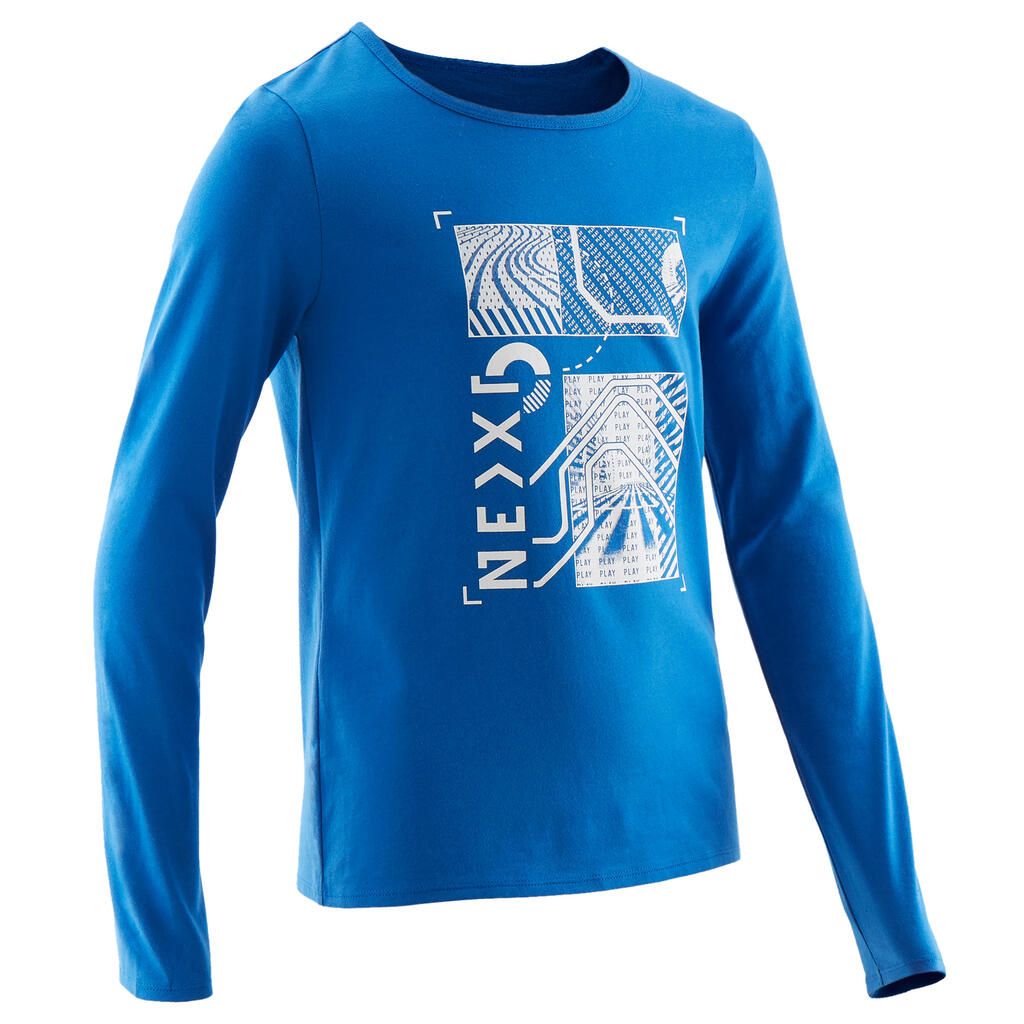 Μακρυμάνικο t-shirt Gym αγοριών 100 - Μπλε/στάμπα