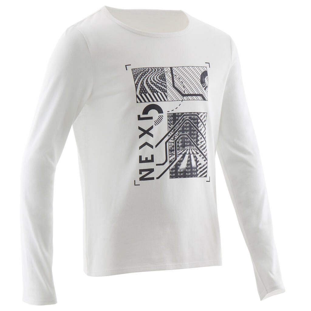 Μακρυμάνικο T-Shirt γυμναστικής για αγόρια 100 - Λευκό/Σχέδιο