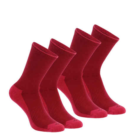 2 pairs of adult high nature hiking socks Arpenaz 50 Rose.