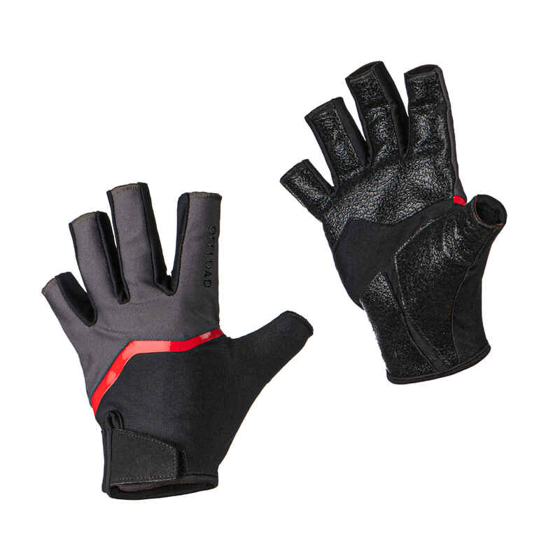 Damen/Herren Rugby Handschuhe R500 halbhand schwarz Medien 1