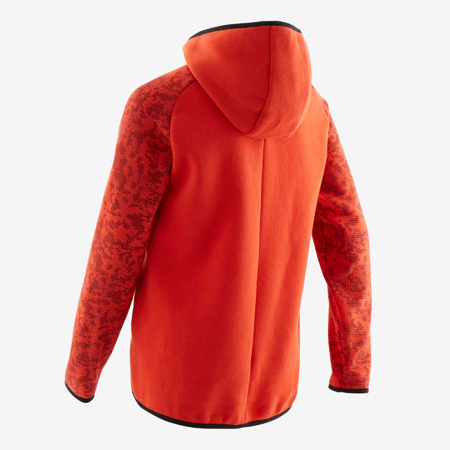 Kapuzenpullover 100 Gym warm Kinder rot mit Print an den