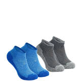 children's hiking socks MH100 mid upper Blue/Grey set of 2 pairs.