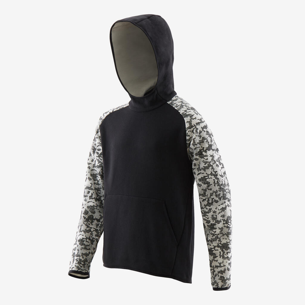 Boys' Gym Warm Hoodie 10 - Black/Beige Print on Sleeves