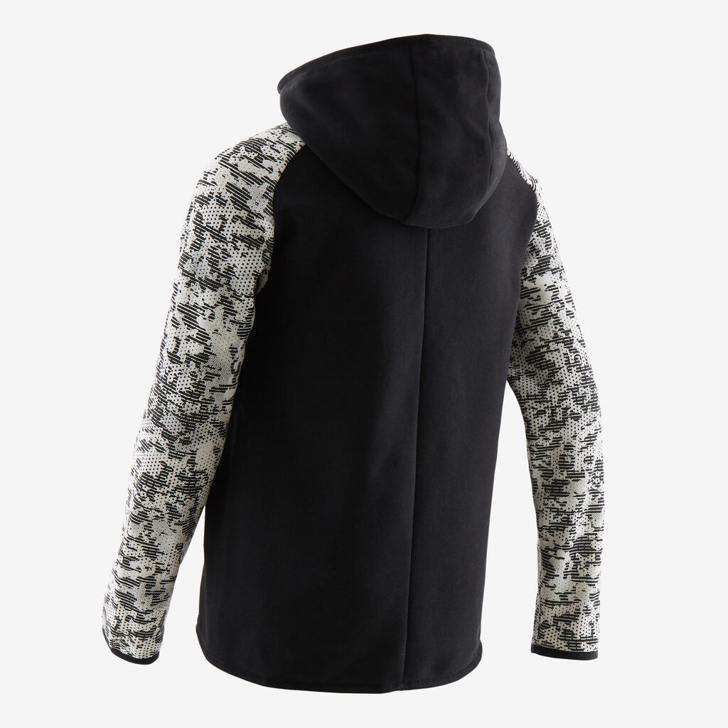 Boys' Gym Warm Hoodie 10 - Black/Beige Print on Sleeves