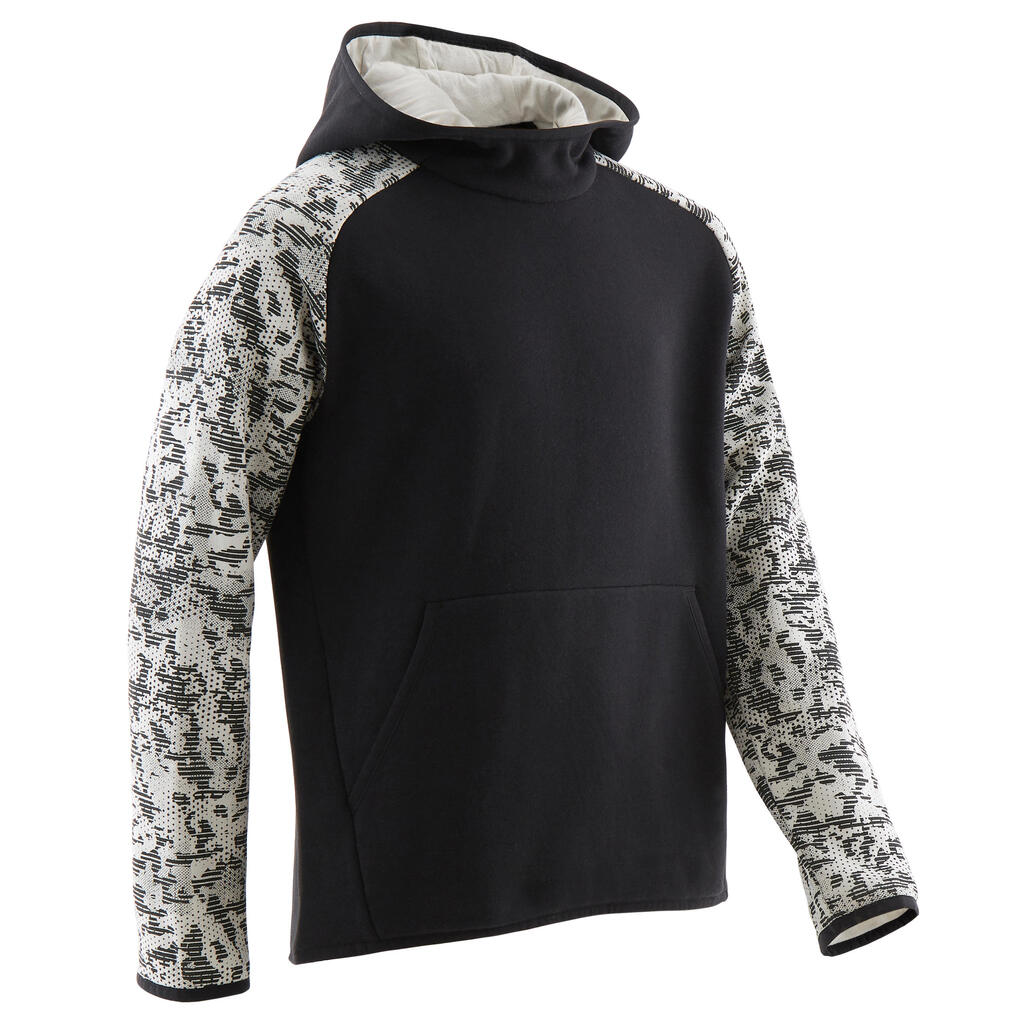 Boys' Gym Warm Hoodie 10 - Black/Beige Print on Sleeves