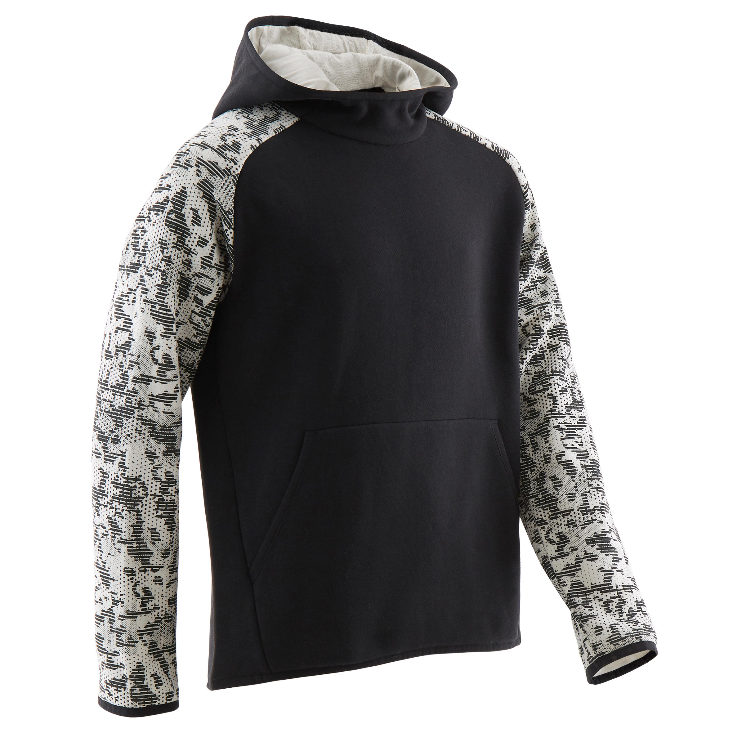 

Boys' Gym Warm Hoodie 10 - Black/Beige Print on Sleeves -  By DOMYOS | Decathlon, Beige/black