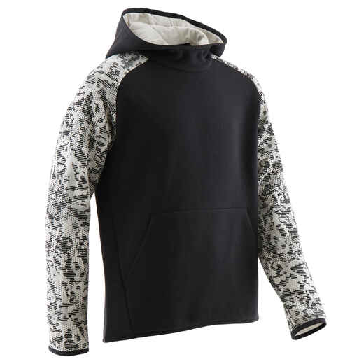 
      Boys' Gym Warm Hoodie 10 - Black/Beige Print on Sleeves
  