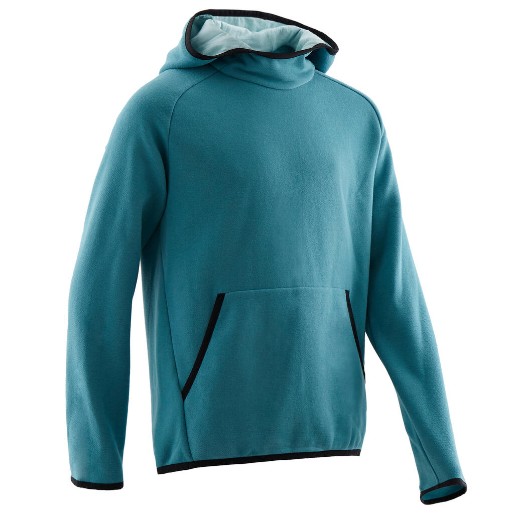 Ζεστό φούτερ αγοριών gym 100 - απλό τιρκουάζ/στάμπα στα μανίκια