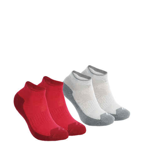 2 pairs of kids’ hiking socks MH100 pink/grey