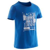 100 Boys' Short-Sleeved Gym T-Shirt - Blue/White Print